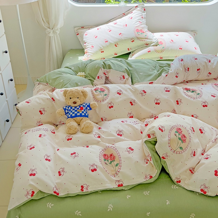 91家纺网 家纺一手货源 找家纺 暖芯优选 204新款直播爆款全棉-ins印花系列四件套纯棉三件套床单床笠 白日玫瑰