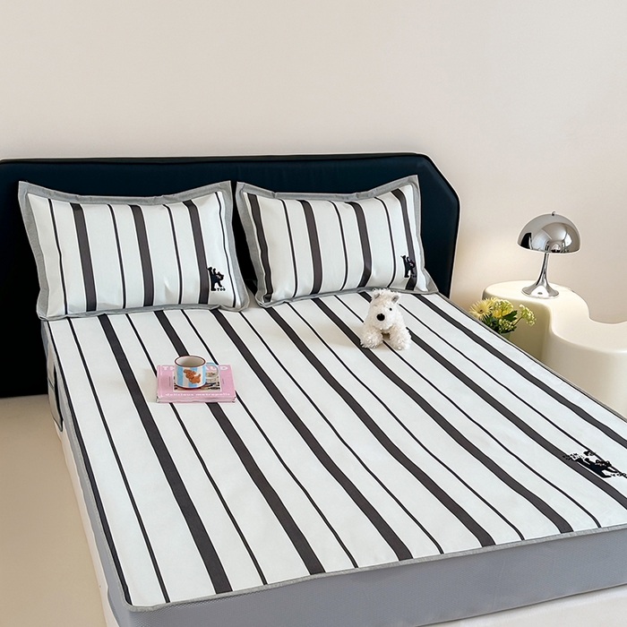 91家纺网 家纺一手货源 找家纺 昔可家纺 2024新款数码印花刺绣床笠款冰丝席 顽皮猫