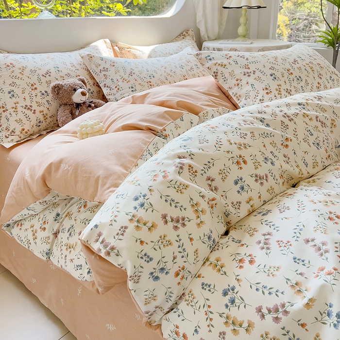 91家纺网 家纺一手货源 找家纺 暖芯优选 204新款直播爆款全棉-ins印花系列四件套纯棉三件套床单床笠 茶艺