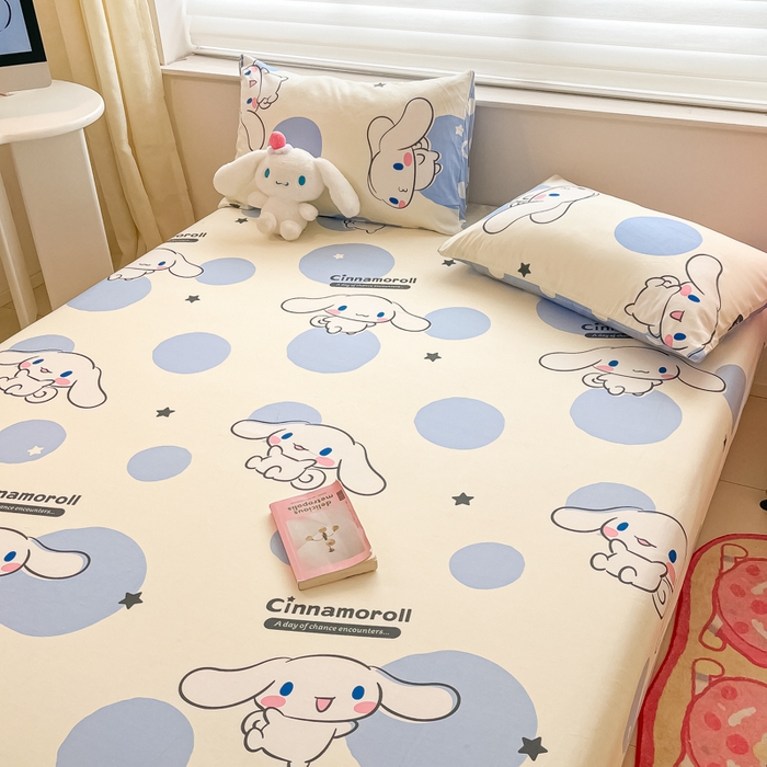 91家纺网 家纺一手货源 找家纺 金爱家 2024新款纯棉小版单品床笠 床笠款-波点玉桂狗