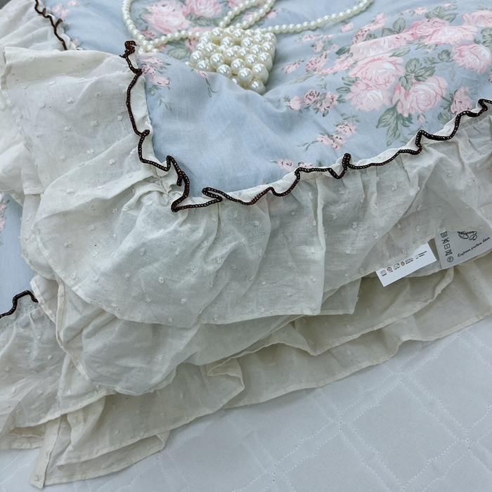 91家纺网 家纺一手货源 找家纺 暖居 2024新款韩系大花边夏被床盖四件套可机洗+同款纯棉被套 春歌