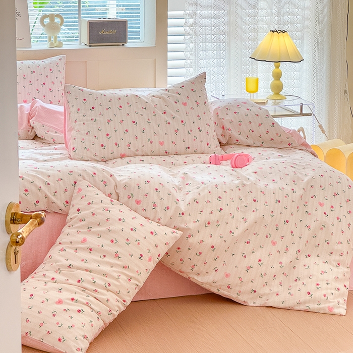 91家纺网 家纺一手货源 找家纺 清雅福 2024新款全棉13372小清新四件套和单品系列第四季 情人节