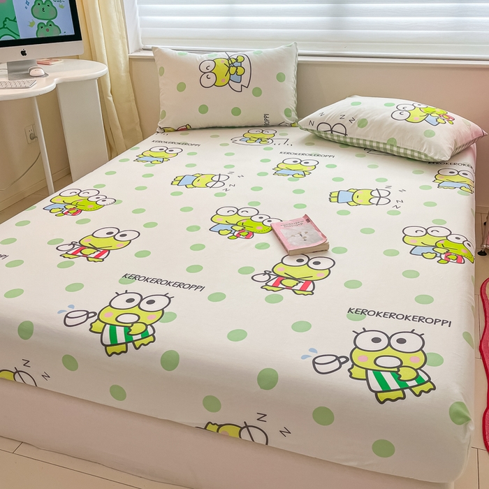 91家纺网 家纺一手货源 找家纺 金爱家 2024新款纯棉小版单品床笠 床笠款-清新青蛙