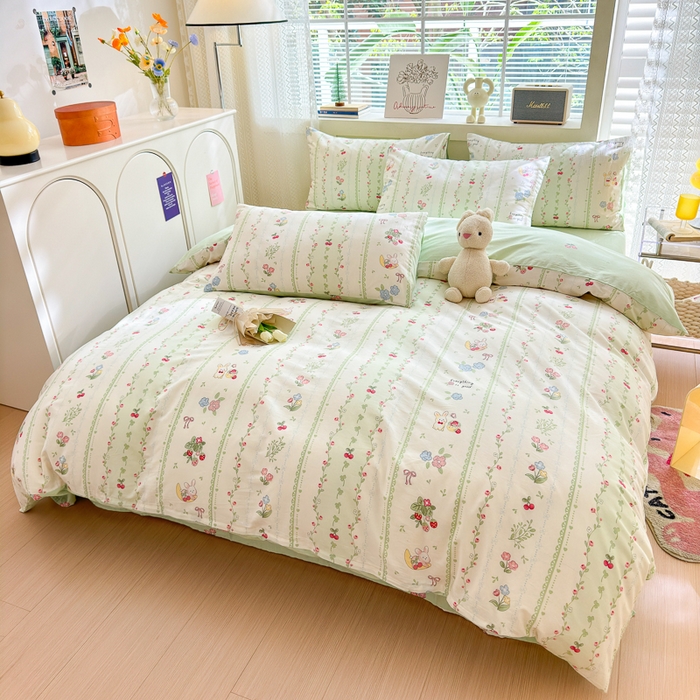 91家纺网 家纺一手货源 找家纺 清雅福 2024新款全棉13372小清新四件套和单品系列第四季 草莓兔