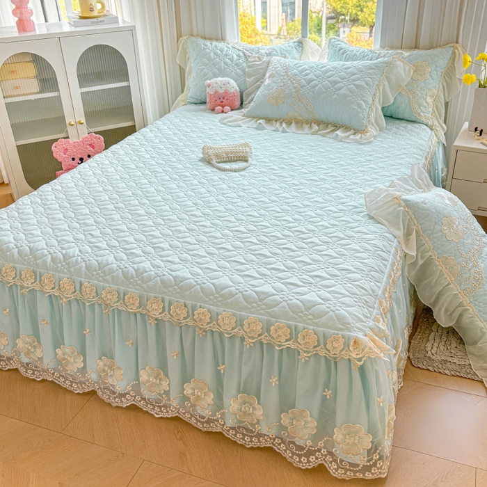 91家纺网 家纺一手货源 找家纺 罗艺轩 2024新款公主风水洗棉夹棉单床裙-浪漫满屋床 浪漫满屋-海盐蓝