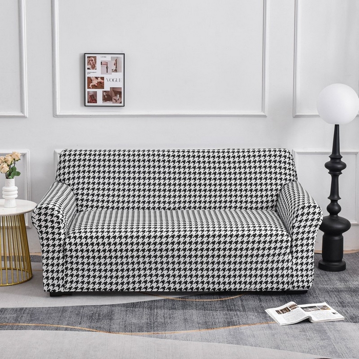 91家纺网 家纺一手货源 找家纺 兴妮雅家纺 2024新款三人位沙发套黑白千鸟格