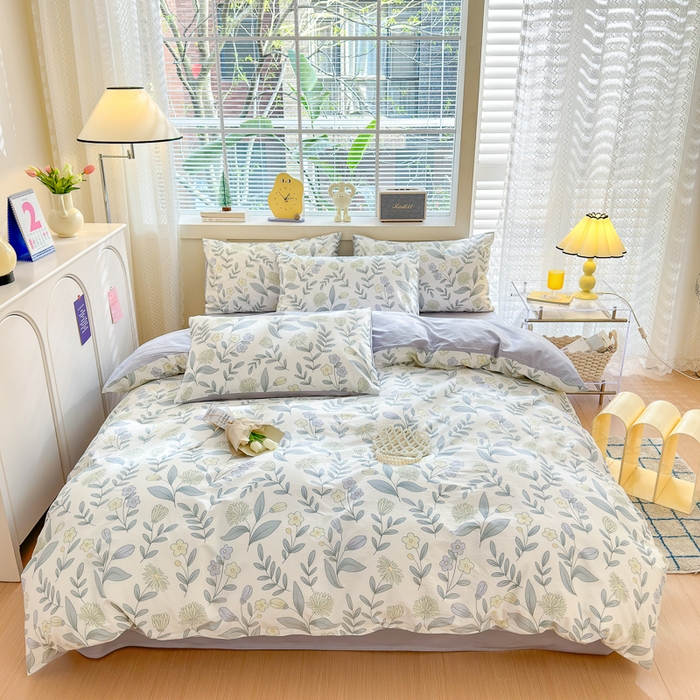 91家纺网 家纺一手货源 找家纺 清雅福 2024新款全棉13372小清新四件套和单品系列第四季 诗情画意