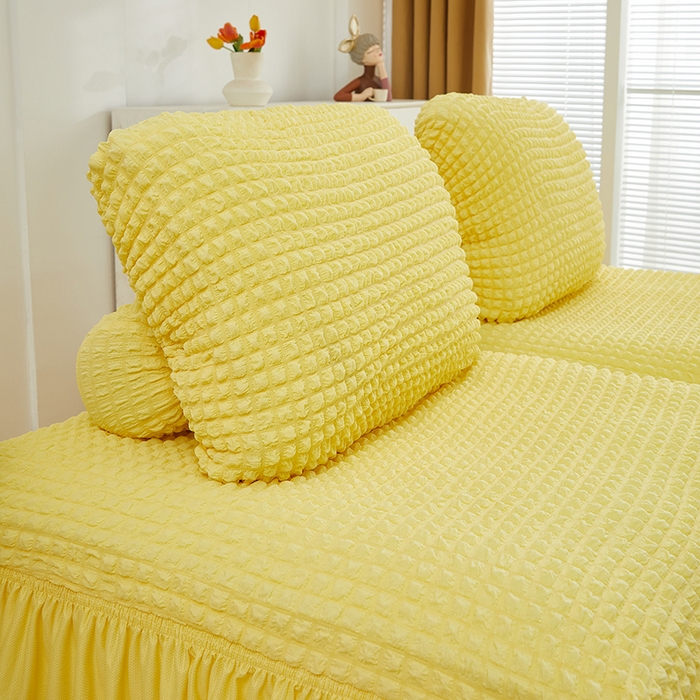 91家纺网 家纺一手货源 找家纺 丝绮鹿 2024新款模块方块沙发套系列-爆米花裙边系列 柠檬黄