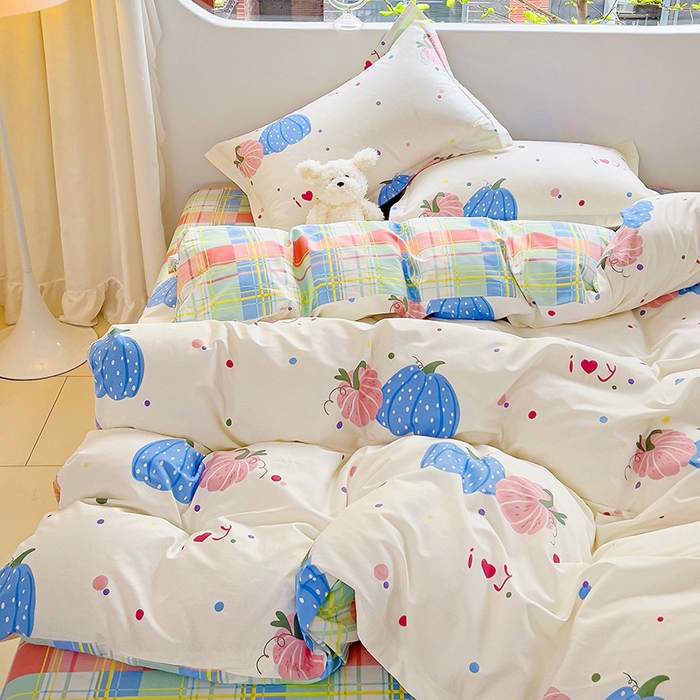 91家纺网 家纺一手货源 找家纺 暖芯优选 204新款直播爆款全棉-ins印花系列四件套纯棉三件套床单床笠 奶油南瓜