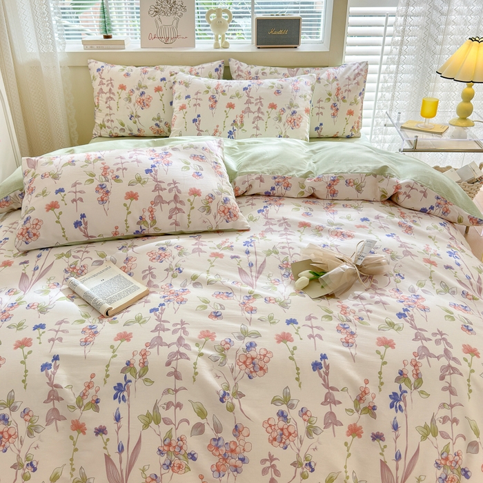 91家纺网 家纺一手货源 找家纺 清雅福 2024新款全棉13372小清新四件套和单品系列第四季 罗曼花海