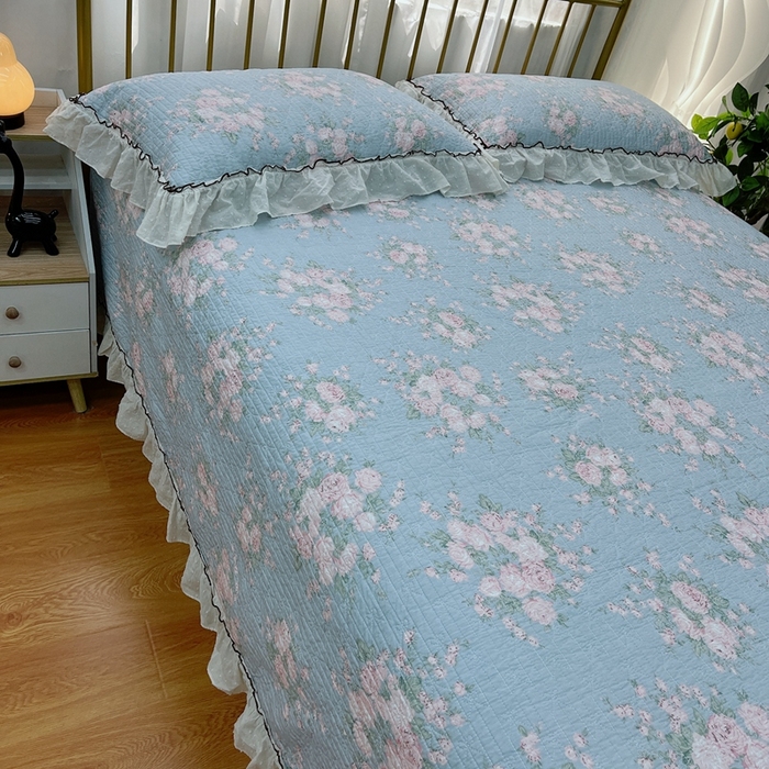 91家纺网 家纺一手货源 找家纺 暖居 2024新款韩系大花边夏被床盖四件套可机洗+同款纯棉被套 春歌