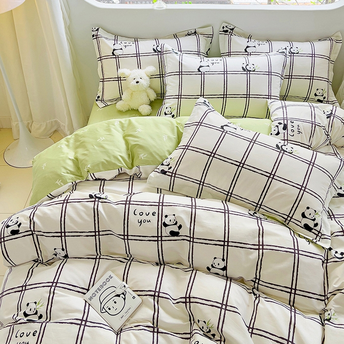 91家纺网 家纺一手货源 找家纺 暖芯优选 204新款直播爆款全棉-ins印花系列四件套纯棉三件套床单床笠 趣味熊猫