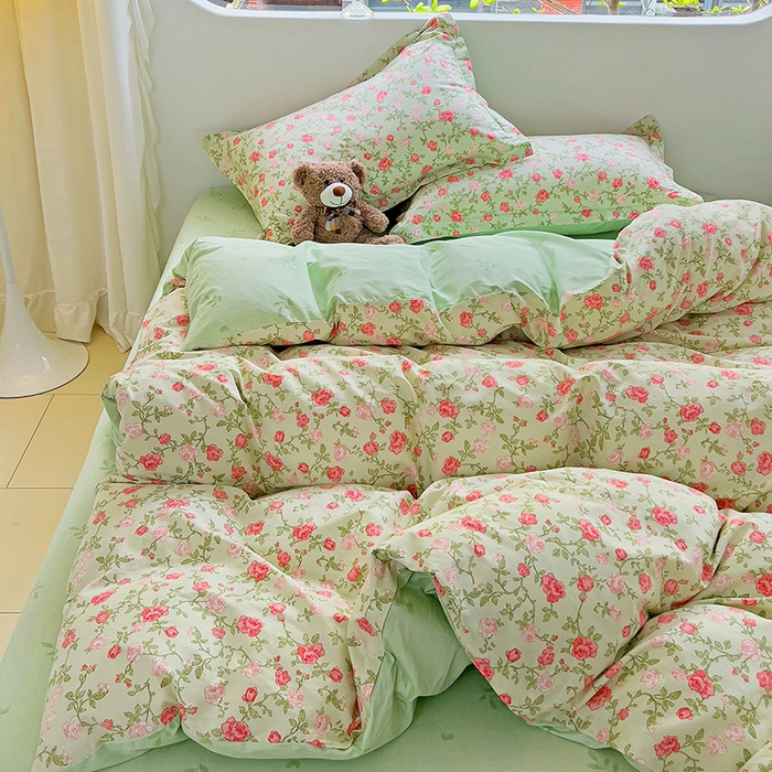 91家纺网 家纺一手货源 找家纺 暖芯优选 204新款直播爆款全棉-ins印花系列四件套纯棉三件套床单床笠 初恋旋律