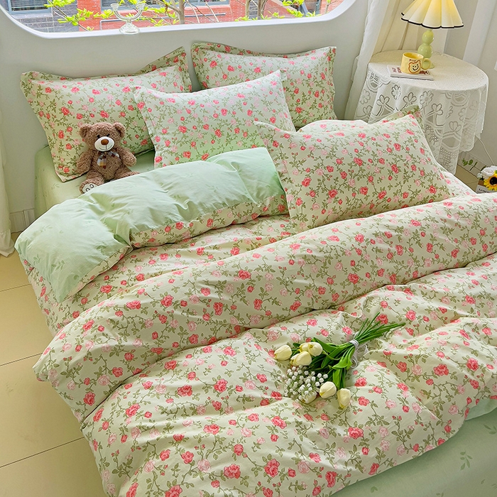 91家纺网 家纺一手货源 找家纺 暖芯优选 204新款直播爆款全棉-ins印花系列四件套纯棉三件套床单床笠 初恋旋律