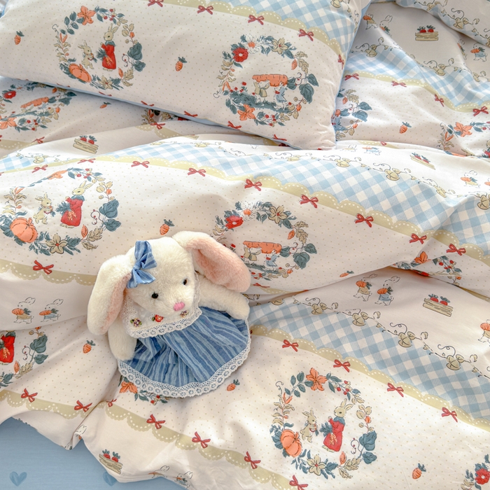 91家纺网 家纺一手货源 找家纺 清雅福 2024新款全棉13372小清新四件套和单品系列第四季 维西兔