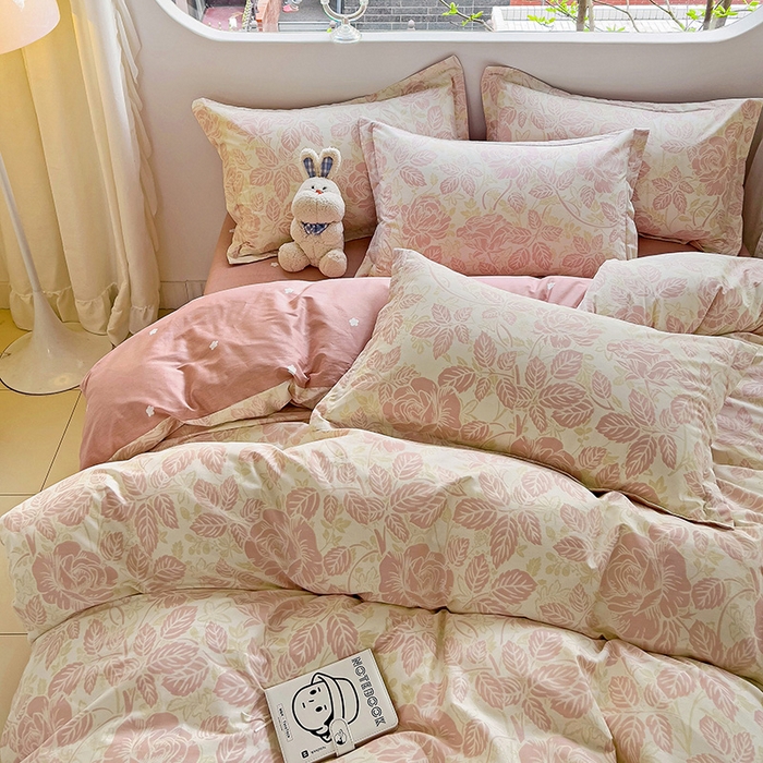 91家纺网 家纺一手货源 找家纺 暖芯优选 204新款直播爆款全棉-ins印花系列四件套纯棉三件套床单床笠 生机