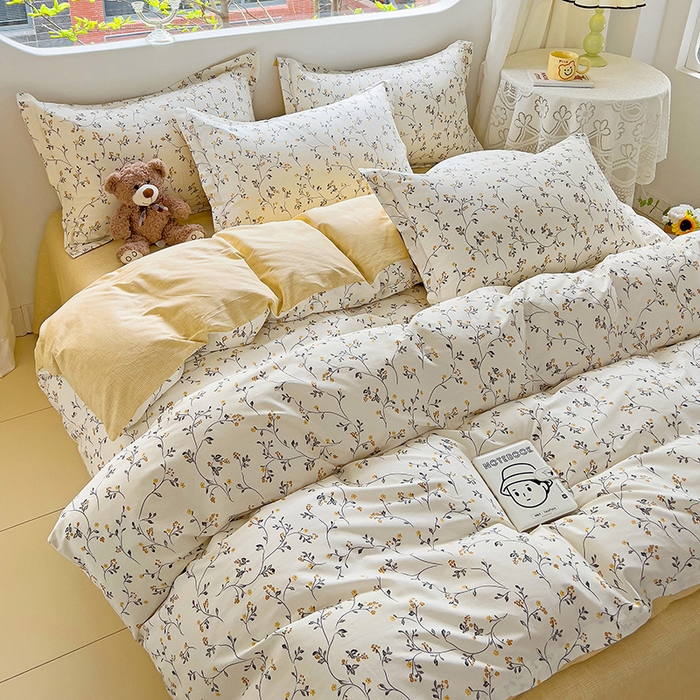 91家纺网 家纺一手货源 找家纺 暖芯优选 204新款直播爆款全棉-ins印花系列四件套纯棉三件套床单床笠 司藤