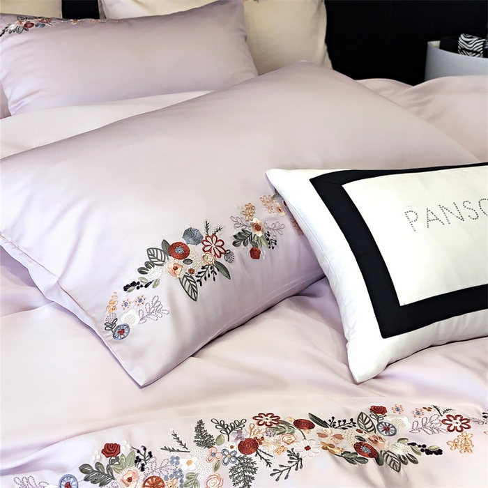 91家纺网 家纺一手货源 找家纺 云胡 2024新款A类进口莱赛尔纤维棉四件套-四月系列 四月-安琪紫