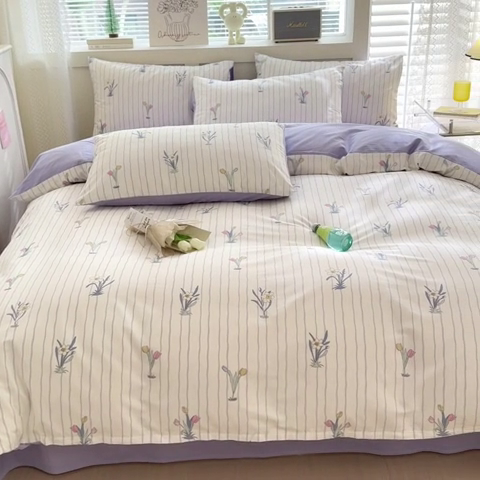 91家纺网 家纺一手货源 找家纺 清雅福 2024新款全棉13372小清新四件套和单品系列第四季 拾秋