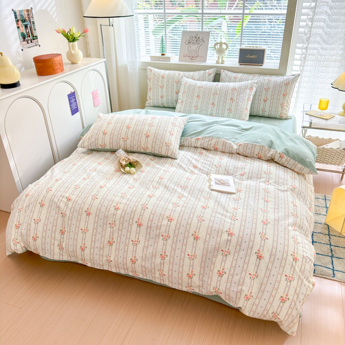 91家纺网 家纺一手货源 找家纺 清雅福 2024新款全棉13372小清新四件套和单品系列第四季 彩娜日记