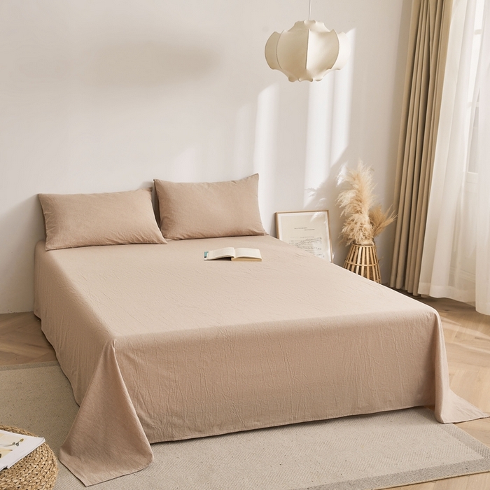 91家纺网 家纺一手货源 找家纺 雅萱家纺 2024新款雅萱-色织全棉水洗棉床单 床单-暖阳咖