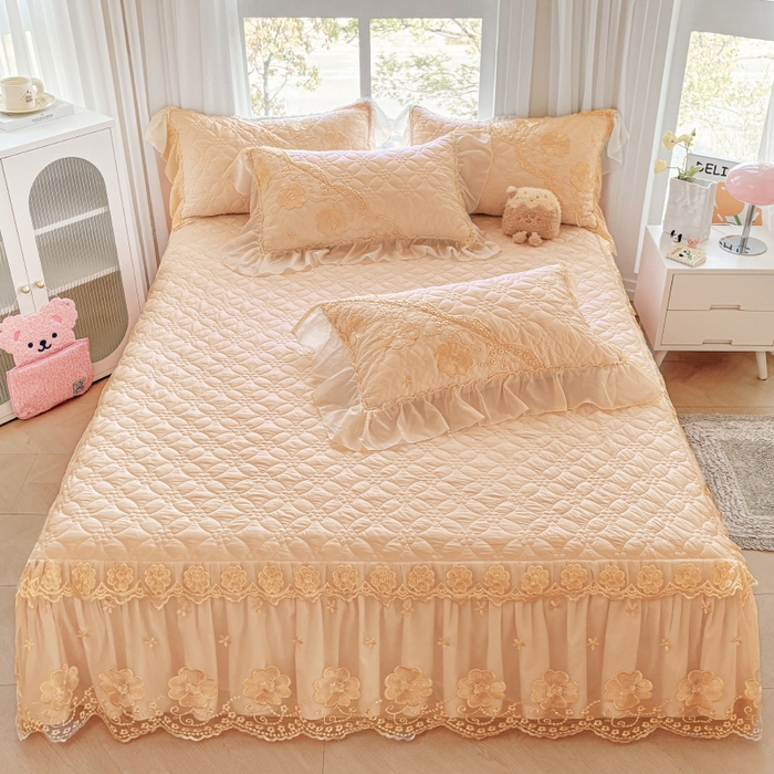 91家纺网 家纺一手货源 找家纺 罗艺轩 2024新款公主风水洗棉夹棉单床裙-浪漫满屋床 浪漫满屋-香槟