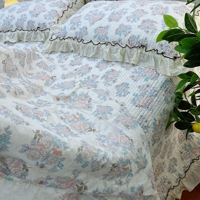 91家纺网 家纺一手货源 找家纺 暖居 2024新款韩系大花边夏被床盖四件套可机洗+同款纯棉被套 酣春