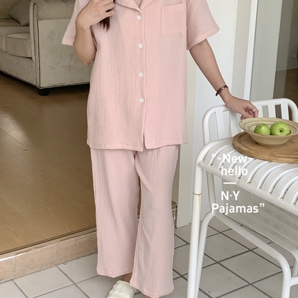 （总）纽约生活 2024新款纯色绉布短袖九分家居服女款