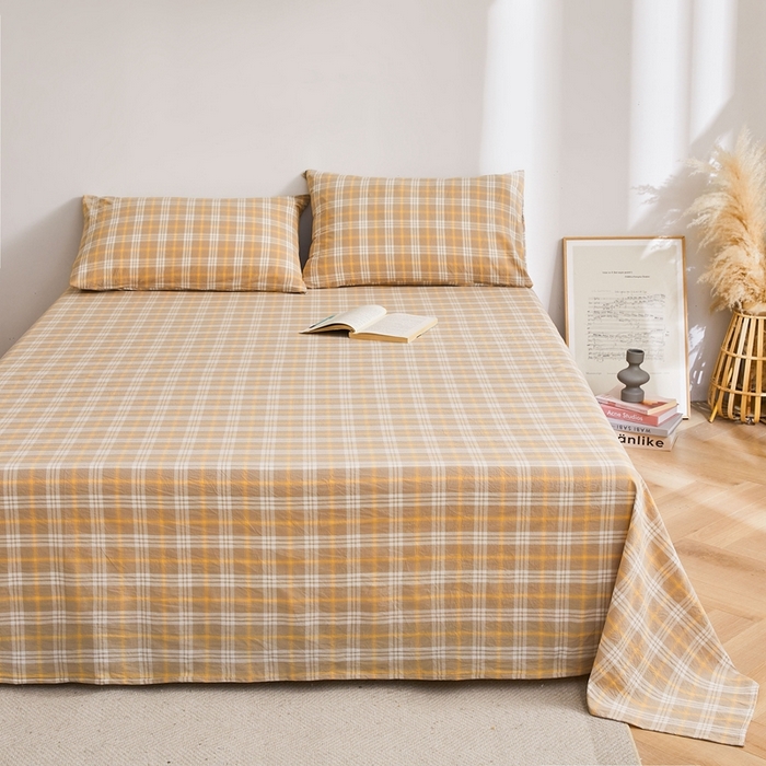 91家纺网 家纺一手货源 找家纺 雅萱家纺 2024新款雅萱-色织全棉水洗棉床单 床单-意境-卡其