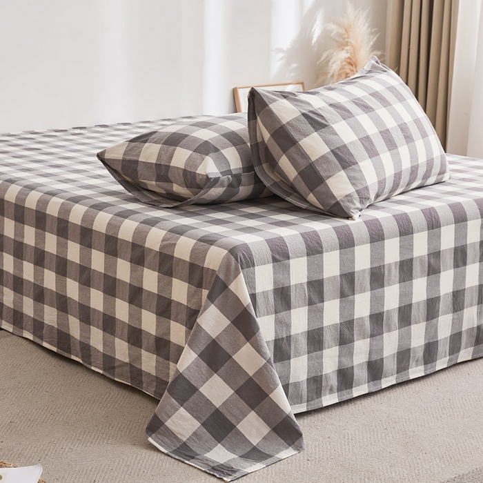 91家纺网 家纺一手货源 找家纺 雅萱家纺 2024新款雅萱-色织全棉水洗棉床单 床单-日和-大棕格