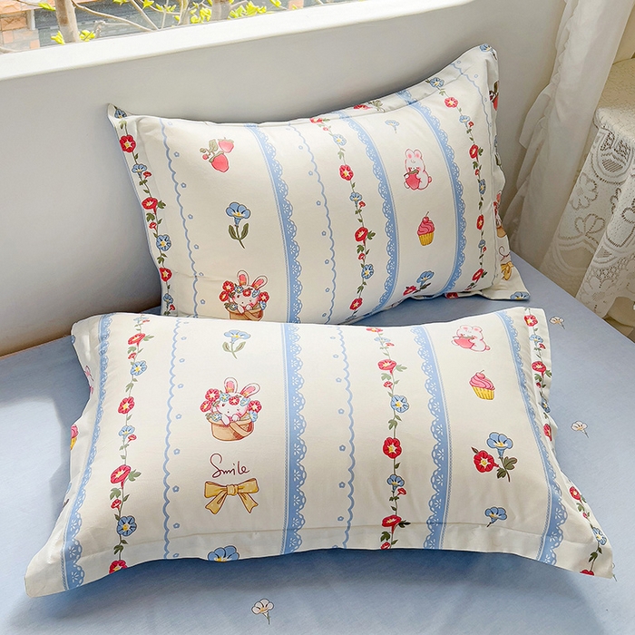 91家纺网 家纺一手货源 找家纺 暖芯优选 204新款直播爆款全棉-ins印花系列四件套纯棉三件套床单床笠 花篮小兔