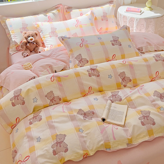 91家纺网 家纺一手货源 找家纺 暖芯优选 204新款直播爆款全棉-ins印花系列四件套纯棉三件套床单床笠 布偶熊