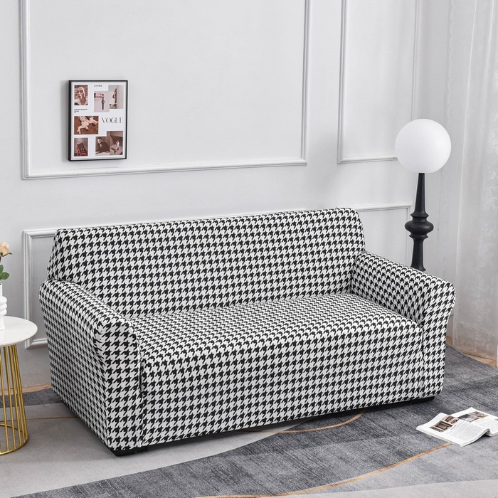 91家纺网 家纺一手货源 找家纺 兴妮雅家纺 2024新款三人位沙发套黑白千鸟格