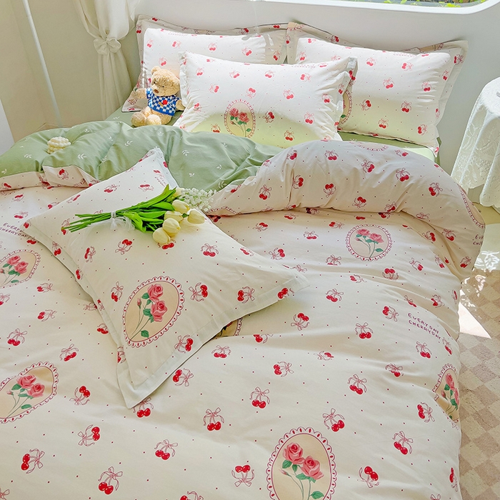 91家纺网 家纺一手货源 找家纺 暖芯优选 204新款直播爆款全棉-ins印花系列四件套纯棉三件套床单床笠 白日玫瑰