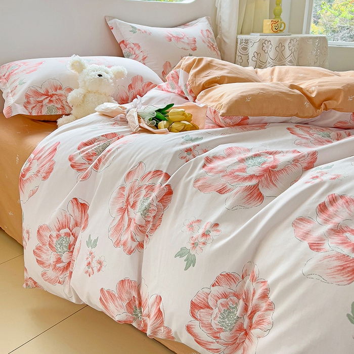 91家纺网 家纺一手货源 找家纺 暖芯优选 204新款直播爆款全棉-ins印花系列四件套纯棉三件套床单床笠 牡丹花开