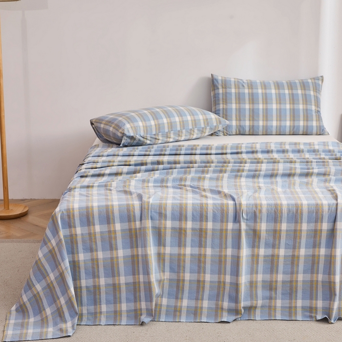 91家纺网 家纺一手货源 找家纺 雅萱家纺 2024新款雅萱-色织全棉水洗棉床单 床单-意境-兰星格