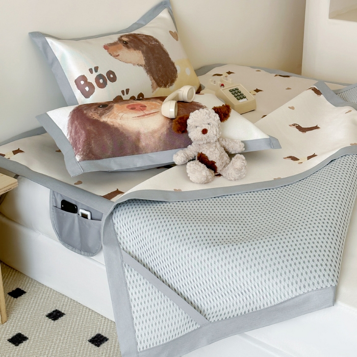 91家纺网 家纺一手货源 找家纺 圆岛 2024新款A类900D萌宠系列冰丝养生席 腊肠小狗