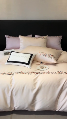 91家纺网 家纺一手货源 找家纺 云胡 2024新款A类进口莱赛尔纤维棉四件套-四月系列 四月-泡芙粉