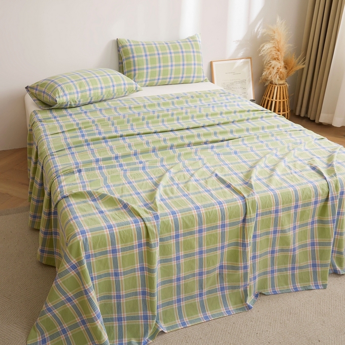 91家纺网 家纺一手货源 找家纺 雅萱家纺 2024新款雅萱-色织全棉水洗棉床单 床单-山野间