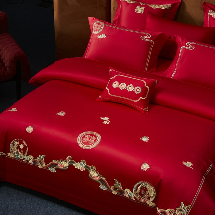 91家纺网 家纺一手货源 找家纺 高大尚婚庆馆 2025新款60s长绒棉轻奢（床裙款）婚庆四件套 浪漫婚约