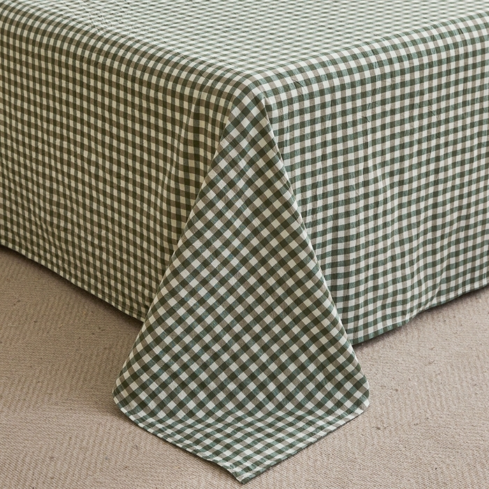 91家纺网 家纺一手货源 找家纺 雅萱家纺 2024新款雅萱-色织全棉水洗棉床单 床单-小格-绿