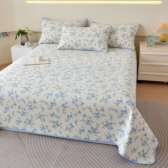 91家纺网 家纺一手货源 找家纺 羽爱家纺 2025新款A类双面全棉印花床盖套件 花叶影