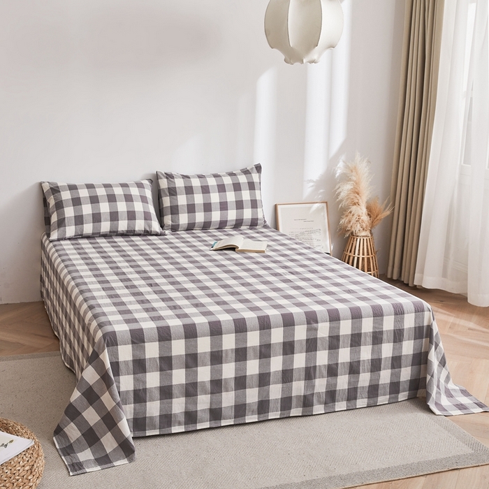 91家纺网 家纺一手货源 找家纺 雅萱家纺 2024新款雅萱-色织全棉水洗棉床单 床单-日和-大棕格