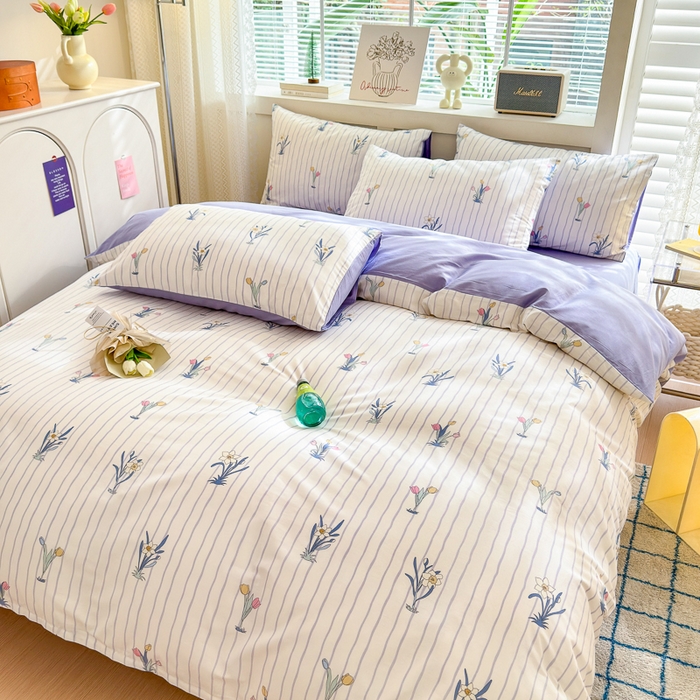 91家纺网 家纺一手货源 找家纺 清雅福 2024新款全棉13372小清新四件套和单品系列第四季 拾秋