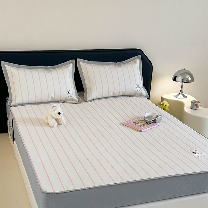 91家纺网 家纺一手货源 找家纺 昔可家纺 2024新款数码印花刺绣床笠款冰丝席 粉条萌宠