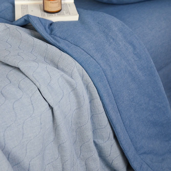 91家纺网 家纺一手货源 找家纺 （总）安莱生活 2024色织双层纱提花波浪三系列夏被及夏被四件套--斜纹波兰