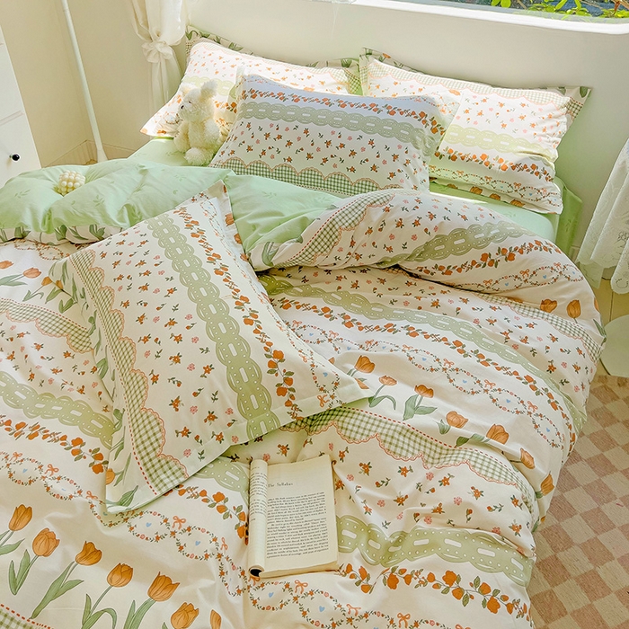 91家纺网 家纺一手货源 找家纺 暖芯优选 204新款直播爆款全棉-ins印花系列四件套纯棉三件套床单床笠 甜香花