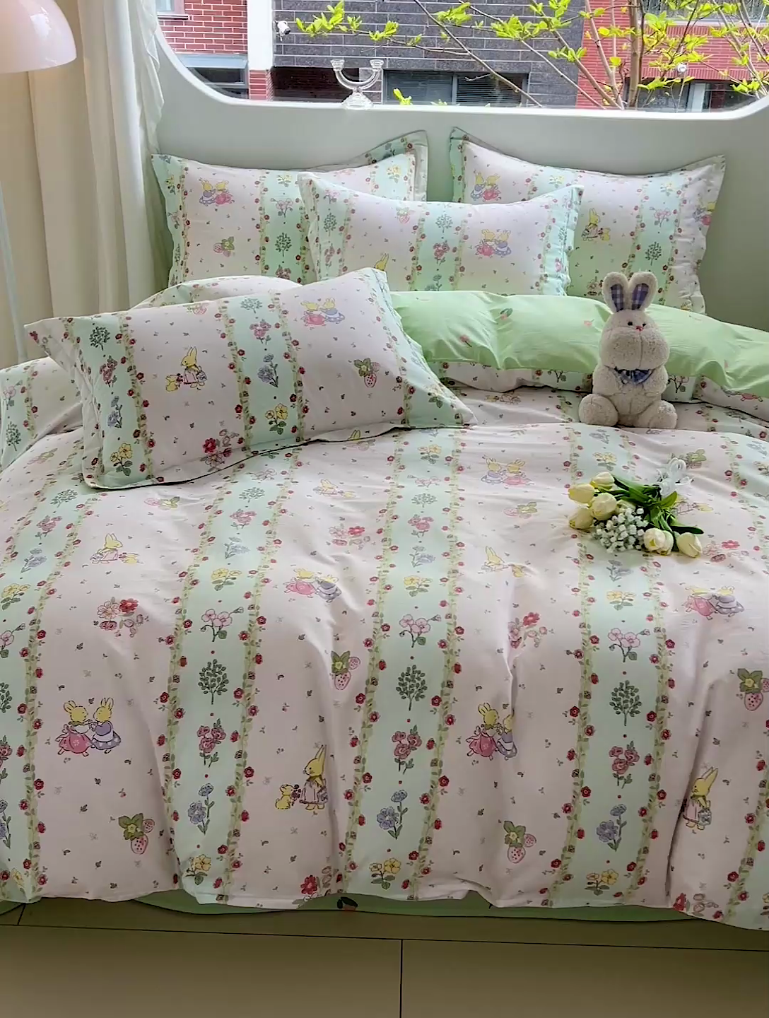 91家纺网 家纺一手货源 找家纺 暖芯优选 204新款直播爆款全棉-ins印花系列四件套纯棉三件套床单床笠 恋爱小兔