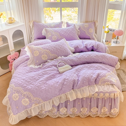 罗艺轩 2024新款公主风水洗棉夹棉床裙款四件套-浪漫满屋床 浪漫满屋-茉莉紫