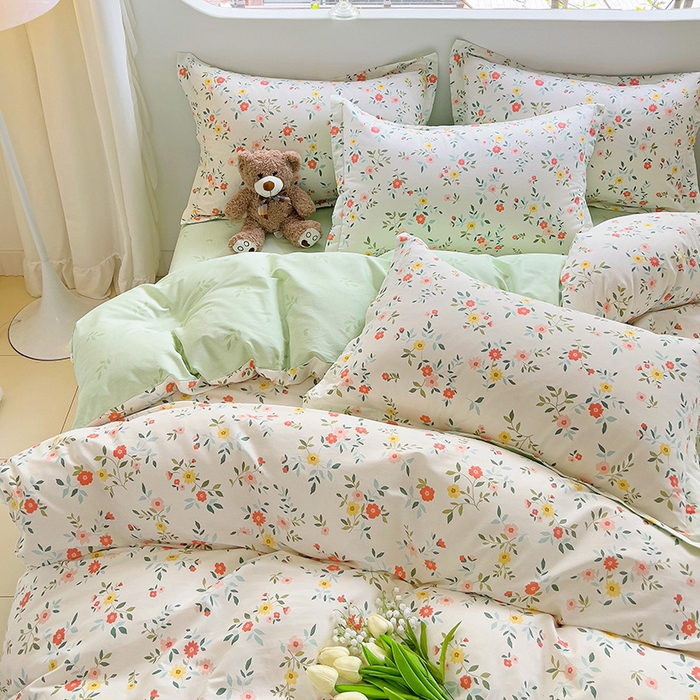 91家纺网 家纺一手货源 找家纺 暖芯优选 204新款直播爆款全棉-ins印花系列四件套纯棉三件套床单床笠 花物语